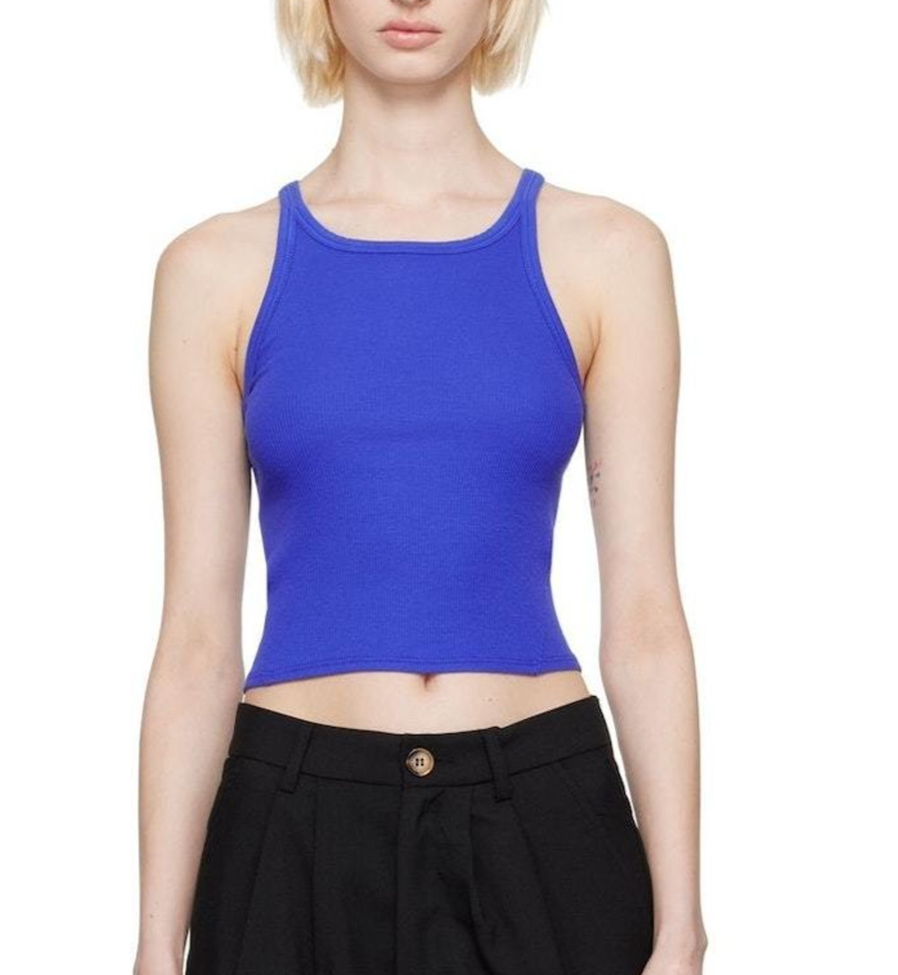 Rag & Bone organic pima cotton Y2K Blue Essential Rib Tank Top Medium A008834 - Picture 1 of 8